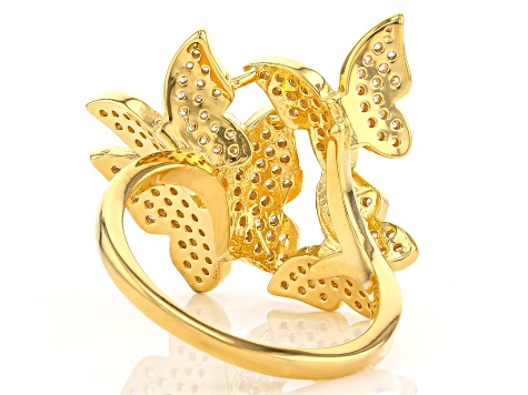 White Cubic Zirconia 18k Yellow Gold Over Sterling Silver Butterfly Ring 1.46ctw