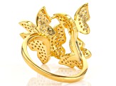 White Cubic Zirconia 18k Yellow Gold Over Sterling Silver Butterfly Ring 1.46ctw