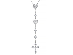 White Cubic Zirconia Rhodium Over Sterling Silver Heart And Cross Necklace 1.62ctw