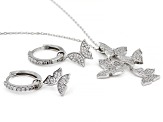 White Cubic Zirconia Rhodium Over Silver Butterfly Necklace And Earrings Set 2.55ctw