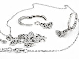 White Cubic Zirconia Rhodium Over Silver Butterfly Necklace And Earrings Set 2.55ctw