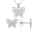 White Cubic Zirconia Rhodium Over Sterling Silver Butterfly Earrings And Pendant With Chain