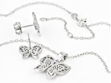 White Cubic Zirconia Rhodium Over Sterling Silver Butterfly Earrings And Pendant With Chain