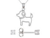 White Cubic Zirconia Rhodium Over Sterling Silver Stud Earrings And Dog Pendant With Chain 0.50ctw