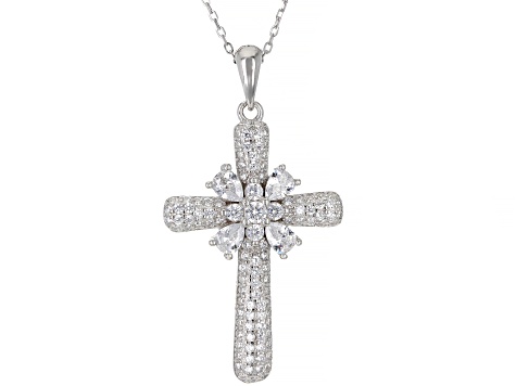 3 Inches Tall CZ Sterling Silver Cross .925 Pure Silver 
