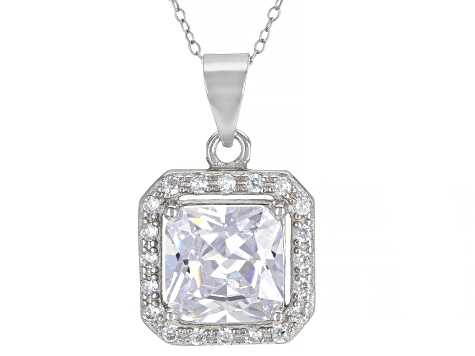 Cubic Zirconia Rhodium Over Sterling Silver Pendant With Chain 4.42ctw