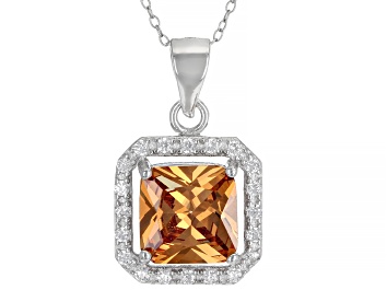 Picture of Champagne And White Cubic Zirconia Rhodium Over Sterling Silver Pendant With Chain 4.42ctw