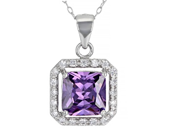 Picture of Purple And White Cubic Zirconia Rhodium Over Sterling Silver Pendant With Chain 4.42ctw