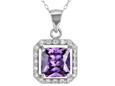 Purple And White Cubic Zirconia Rhodium Over Sterling Silver Pendant With Chain 4.42ctw