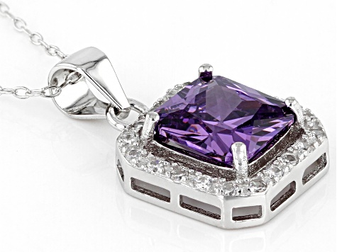 Purple And White Cubic Zirconia Rhodium Over Sterling Silver Pendant With Chain 4.42ctw