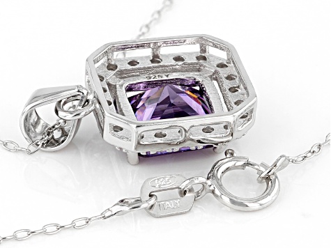 Purple And White Cubic Zirconia Rhodium Over Sterling Silver Pendant With Chain 4.42ctw
