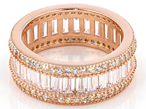 White Cubic Zirconia 18K Rose Gold Over Sterling Silver Band