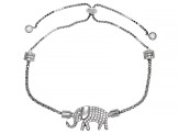 White Cubic Zirconia Rhodium Over Sterling Silver Elephant Adjustable Bracelet 1.69ctw