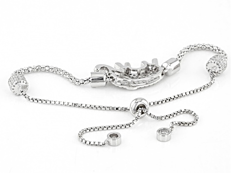 White Cubic Zirconia Rhodium Over Sterling Silver Elephant Adjustable Bracelet 1.69ctw