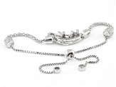 White Cubic Zirconia Rhodium Over Sterling Silver Elephant Adjustable Bracelet 1.69ctw