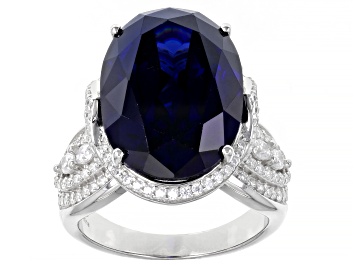 Picture of Blue And White Cubic Zirconia Rhodium Over Sterling Silver Ring 26.00ctw