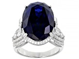 Blue And White Cubic Zirconia Rhodium Over Sterling Silver Ring 26.00ctw