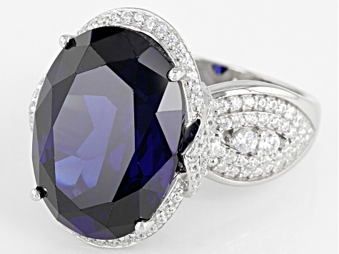 Blue And White Cubic Zirconia Rhodium Over Sterling Silver Ring 26.00ctw