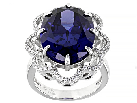 Blue and White Cubic Zirconia Rhodium Over Sterling Silver Ring 15.50ctw