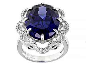 Blue and White Cubic Zirconia Rhodium Over Sterling Silver Ring 15.50ctw
