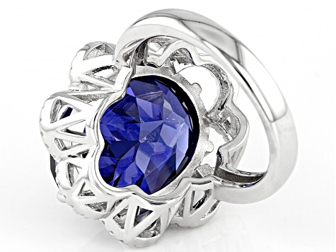 Blue and White Cubic Zirconia Rhodium Over Sterling Silver Ring 15.50ctw