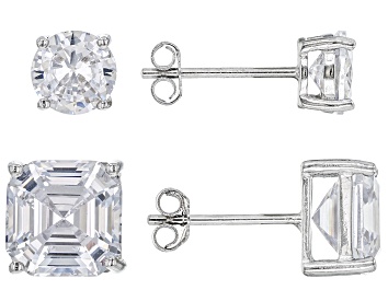 Picture of Asscher Cut White Cubic Zirconia Rhodium Over Sterling Silver Earrings- Set of 2 4.25ctw