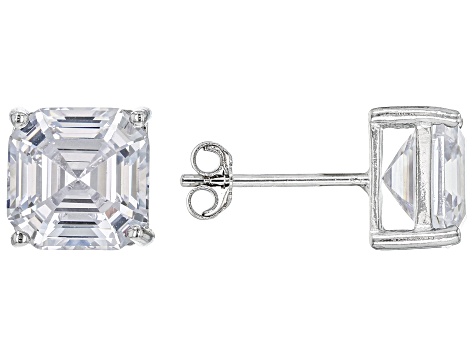 Asscher Cut White Cubic Zirconia Rhodium Over Sterling Silver Earrings- Set of 2 4.25ctw