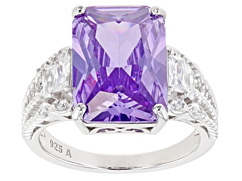 Purple And White Cubic Zirconia Rhodium Over Sterling Silver Ring 12.49ctw