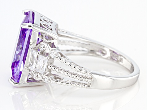 Purple And White Cubic Zirconia Rhodium Over Sterling Silver Ring 12.49ctw