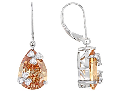 Champagne And White Cubic Zirconia Rhodium Over Sterling Silver Dangle Earrings 16.90ctw