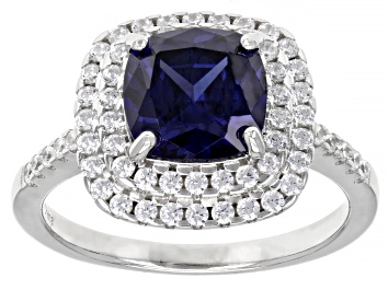 Picture of Blue And White Cubic Zirconia Rhodium Over Sterling Silver Ring 3.00ctw