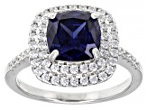 Blue And White Cubic Zirconia Rhodium Over Sterling Silver Ring 3.00ctw