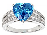 Blue And White Cubic Zirconia Rhodium Over Sterling Silver Ring 4.05ctw