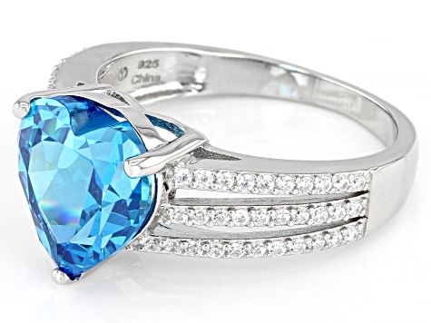 Blue And White Cubic Zirconia Rhodium Over Sterling Silver Ring 4.05ctw