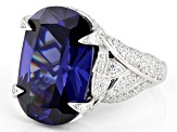 Blue And White Cubic Zirconia Rhodium Over Sterling Silver Ring 24.55ctw