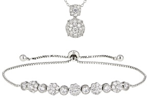 White Cubic Zirconia Rhodium Over Sterling Silver Bracelet And Pendant With Chain 3.16ctw