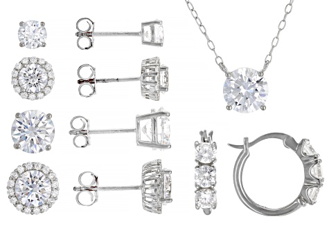 White Cubic Zirconia Rhodium Over Sterling Silver Necklace And Earrings- Set of 5