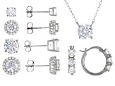 White Cubic Zirconia Rhodium Over Sterling Silver Necklace And Earrings- Set of 5