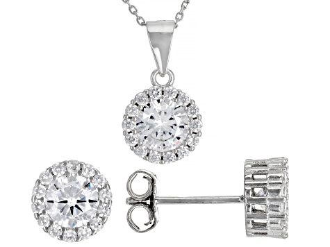 White Cubic Zirconia Rhodium Over Sterling Silver Earrings And Pendant With Chain 3.72ctw
