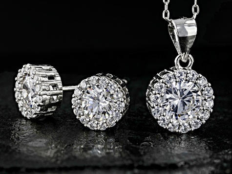 White Cubic Zirconia Rhodium Over Sterling Silver Earrings And Pendant With Chain 3.72ctw