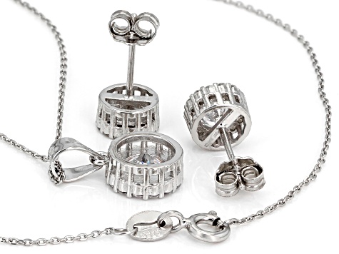 White Cubic Zirconia Rhodium Over Sterling Silver Earrings And Pendant With Chain 3.72ctw