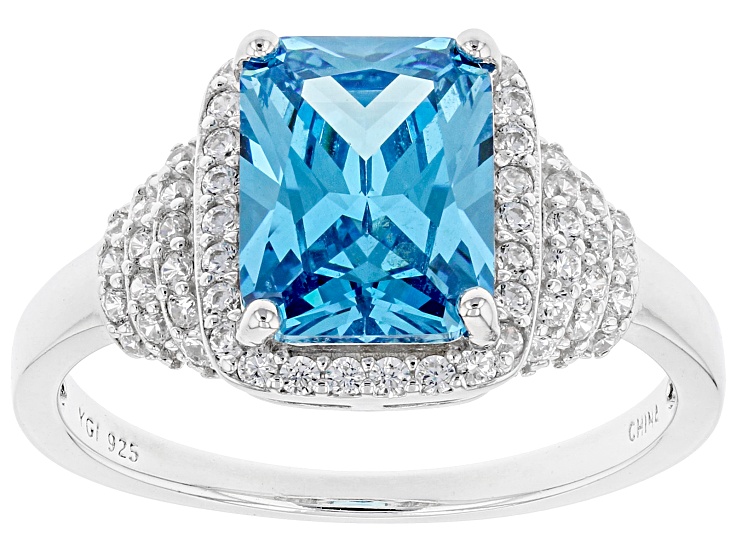 Blue And White Cubic Zirconia Rhodium Over Sterling Silver
