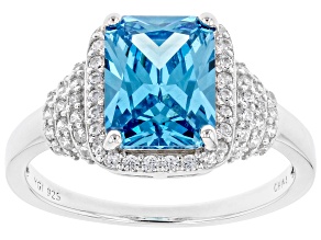 Blue And White Cubic Zirconia Rhodium Over Sterling Silver Ring 5.07ctw