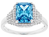 Blue And White Cubic Zirconia Rhodium Over Sterling Silver Ring 5.07ctw