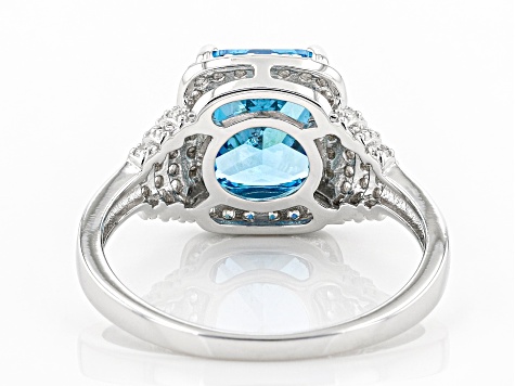 Blue And White Cubic Zirconia Rhodium Over Sterling Silver