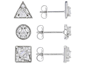 White Cubic Zirconia Rhodium Over Sterling Silver Earrings- Set of 3 3.69ctw