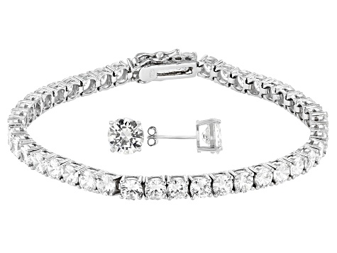 White Cubic Zirconia Rhodium Over Sterling Silver Bracelet And Earring Set 22.92ctw