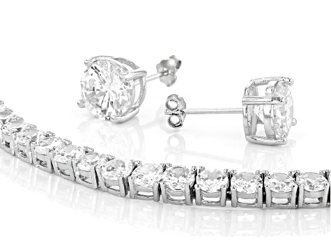 White Cubic Zirconia Rhodium Over Sterling Silver Bracelet And Earring Set 22.92ctw