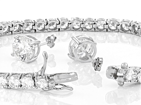 White Cubic Zirconia Rhodium Over Sterling Silver Bracelet And Earring Set 22.92ctw