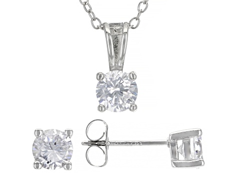 White Cubic Zirconia Rhodium Over Sterling Silver Earrings And Pendant With Chain Set 1.25ctw